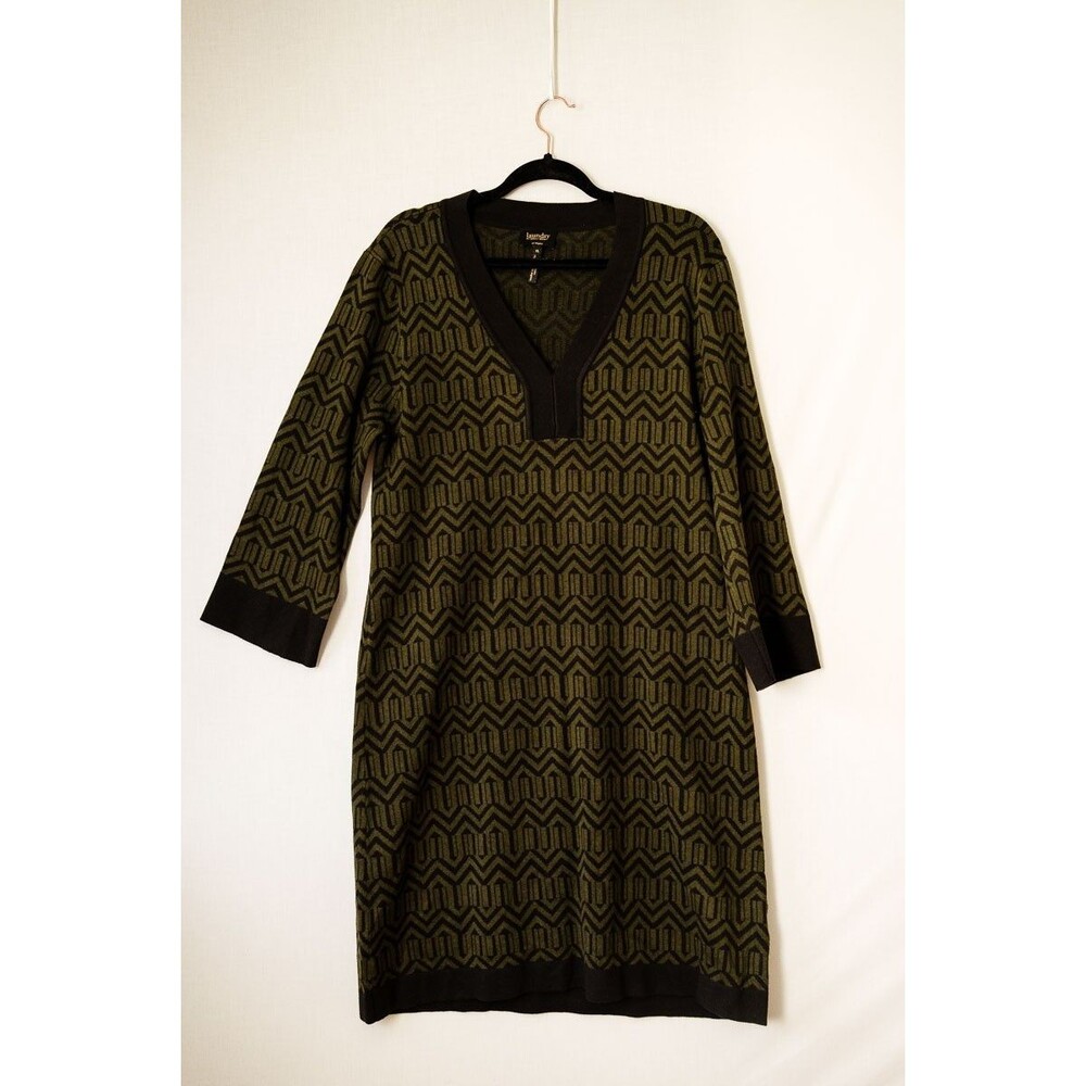 Laundry Shelli Segal XL knit dress black green geometric